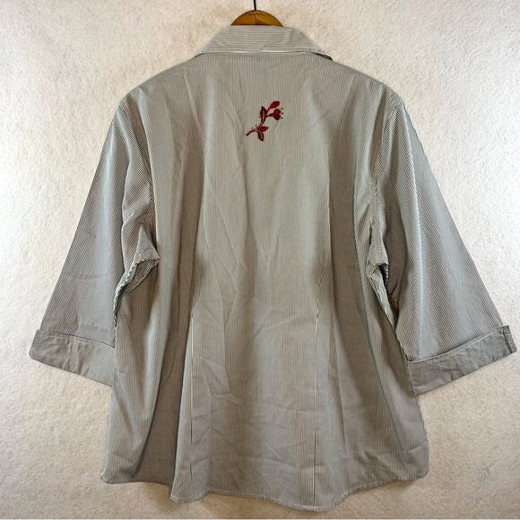 Shipshe Womens Striped Button Top Sz L Western Artsy 3D Floral Applique‎ - Picture 6 of 14